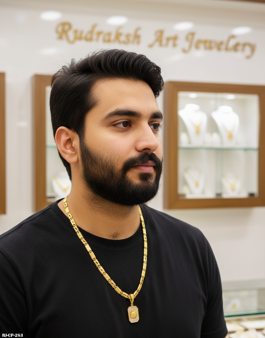 Majestic Look Biscuit Chain with Diamond Sun Face Pendant For Men's-CP-283