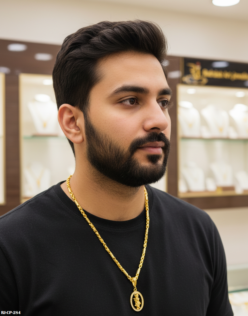 Supreme Glam Hollow Chain with Diamond Lord Krishna Pendant For Men's-CP-284