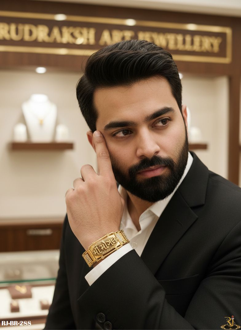 Diamond Design Maa Mogal Logo Bracelet For Men's-BR-286