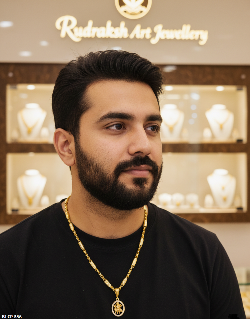 Exclusive Quality Hollow Chain with Diamond Ambe Maa Pendant For Men's-CP-289