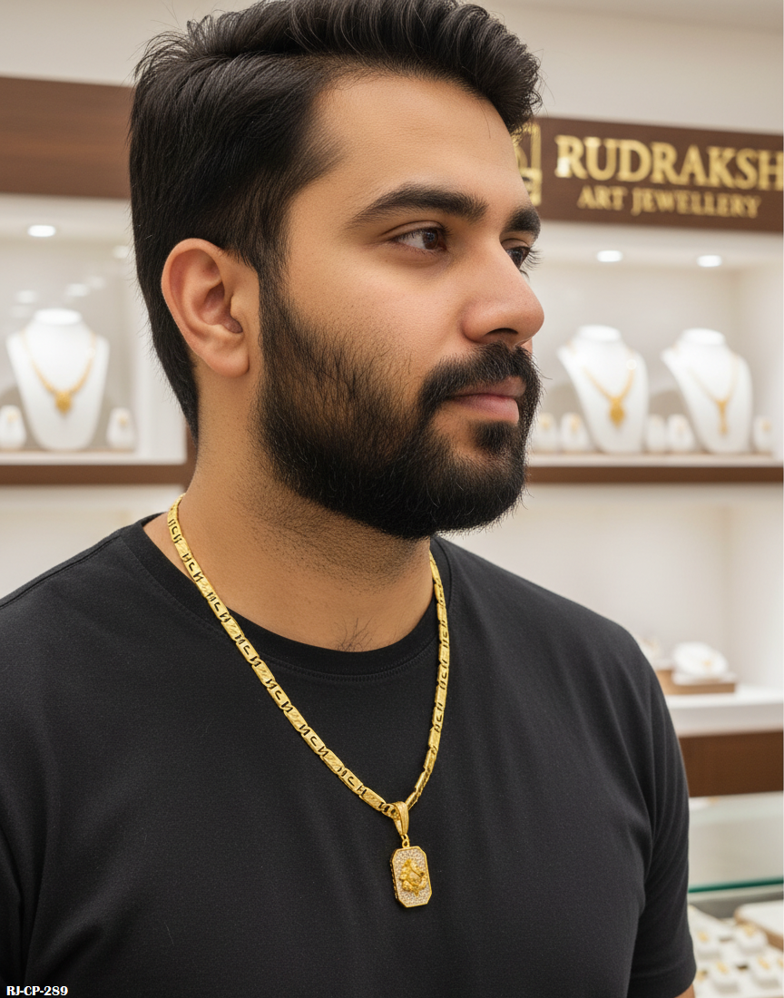Finely Detailed Diamond Ganpati Bappa Pendant With Biscuit Chain For Mens's-CP-290