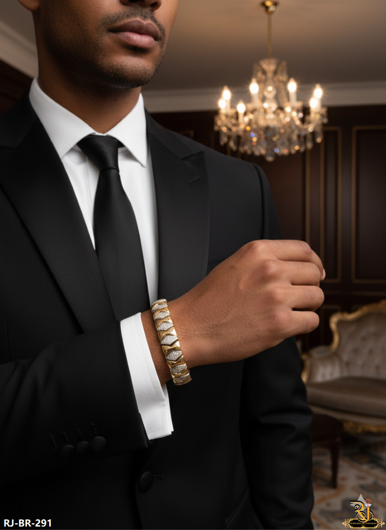 The Chevron Diamond Gold Plated Bracelet For Men's-BR-291