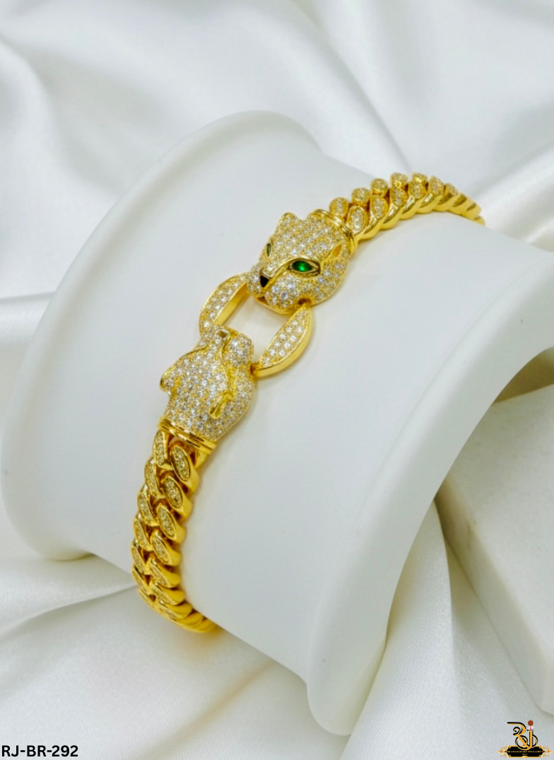 Roaring Majesty Diamond Panther Gold Plated Bracelet For Men's-BR-292