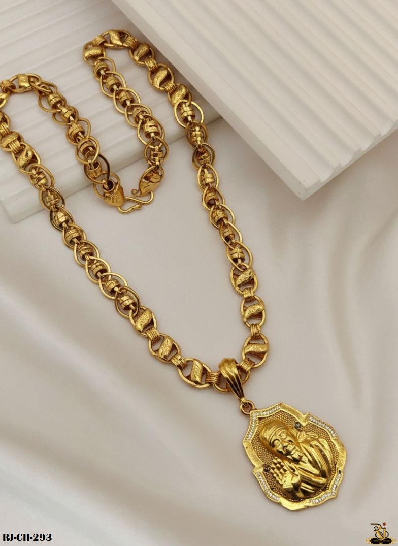 Exclusive Leaf Design Chain with Diamond Sai Baba Pendant for Men's-CP-293