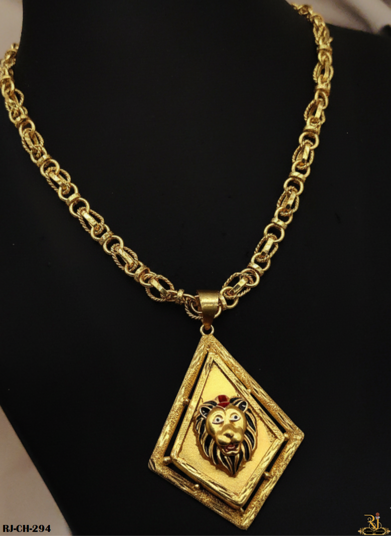 Highly Finished Kadi Chain with Diamond Shape Lion Pendant For Men's-CP-294
