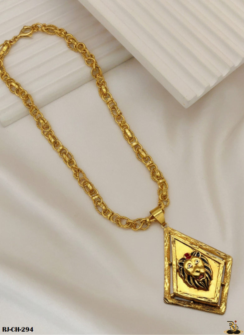 Highly Finished Kadi Chain with Diamond Shape Lion Pendant For Men's-CP-294