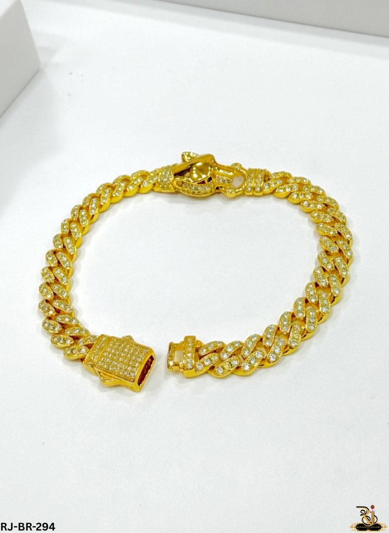 Beast Head Jaguar Clasp Gold Cuban Bracelet For Men's-BR-294