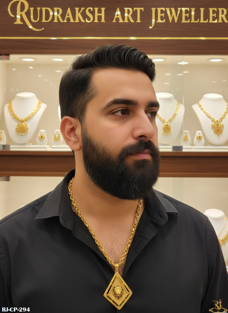 Highly Finished Kadi Chain with Diamond Shape Lion Pendant For Men's-CP-294