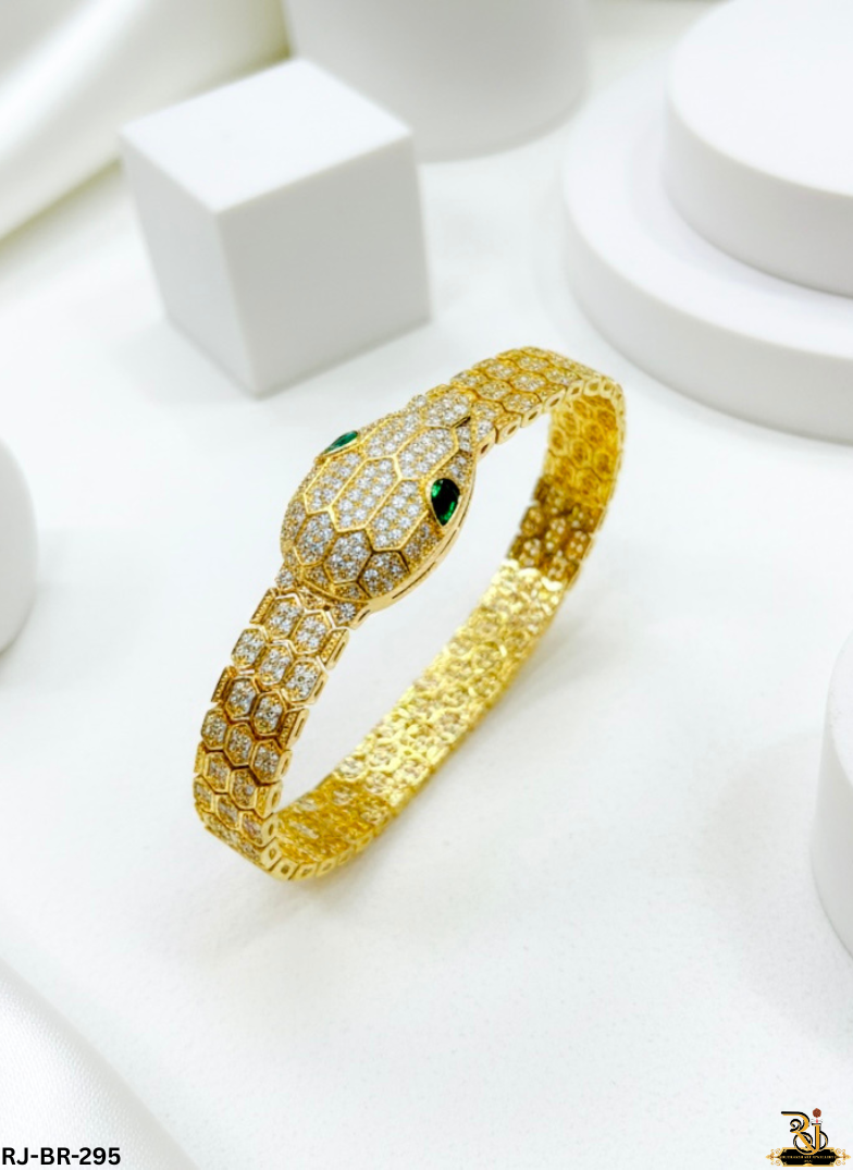 Emerald Eye Diamond Snake Gold Plated Bracelet For Men's-BR-295