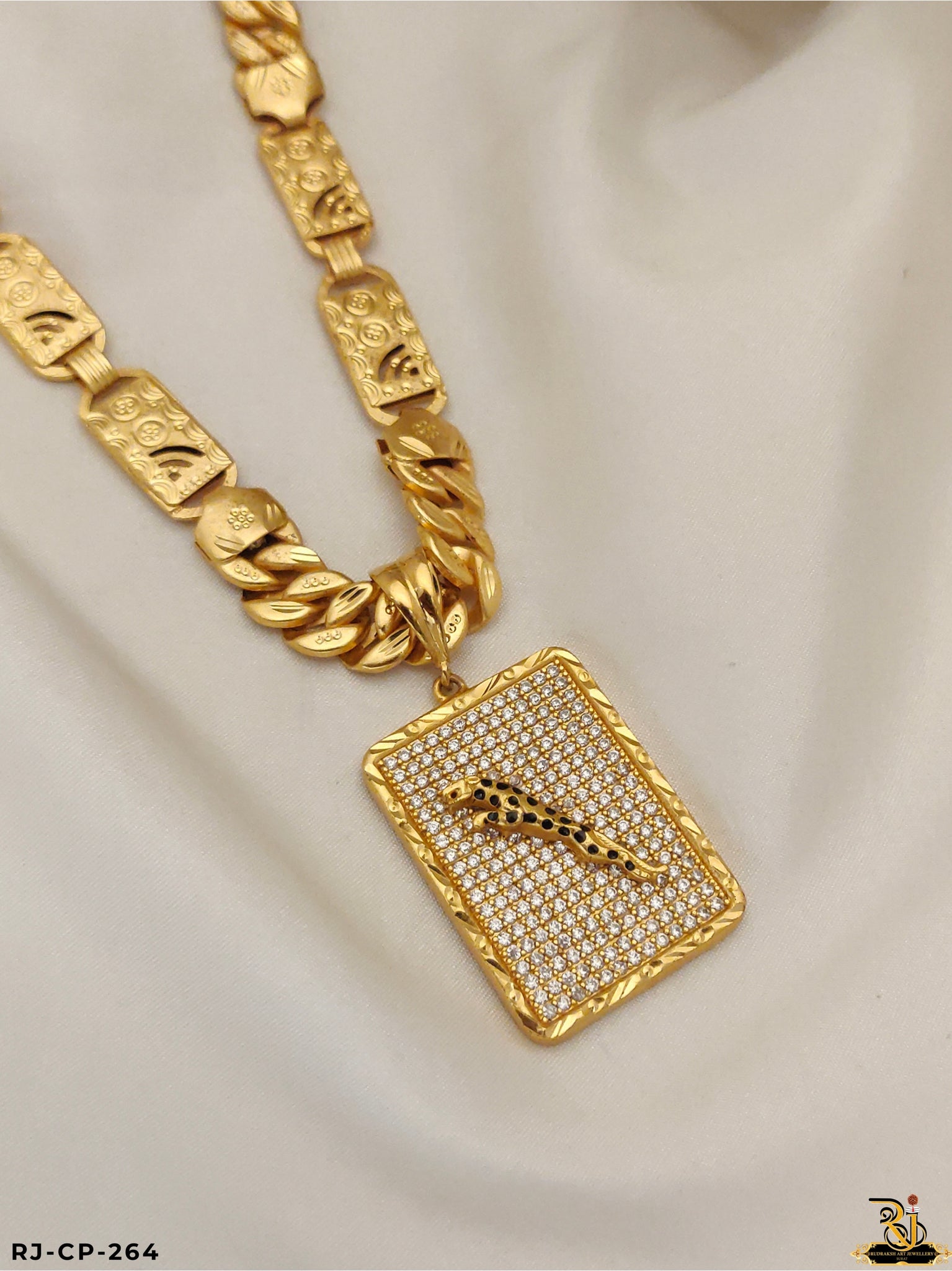 Rajwadi Diamond Jaguar Pendant with Wifi Design Chain For Men's-CP-264
