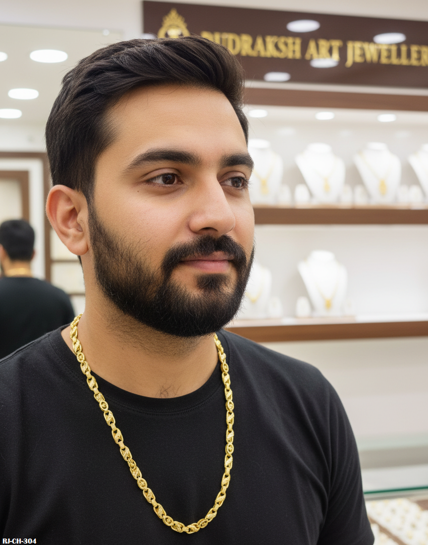Elegant Leaf Design Indo Koyli Gold Plated Chain For Men's-CH-304