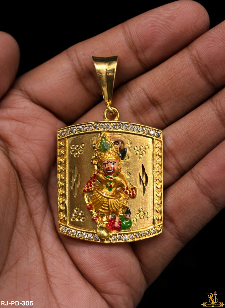 Rajwadi Square Frame Diamond Kasth Bhanjan Dev Pendant For Men's