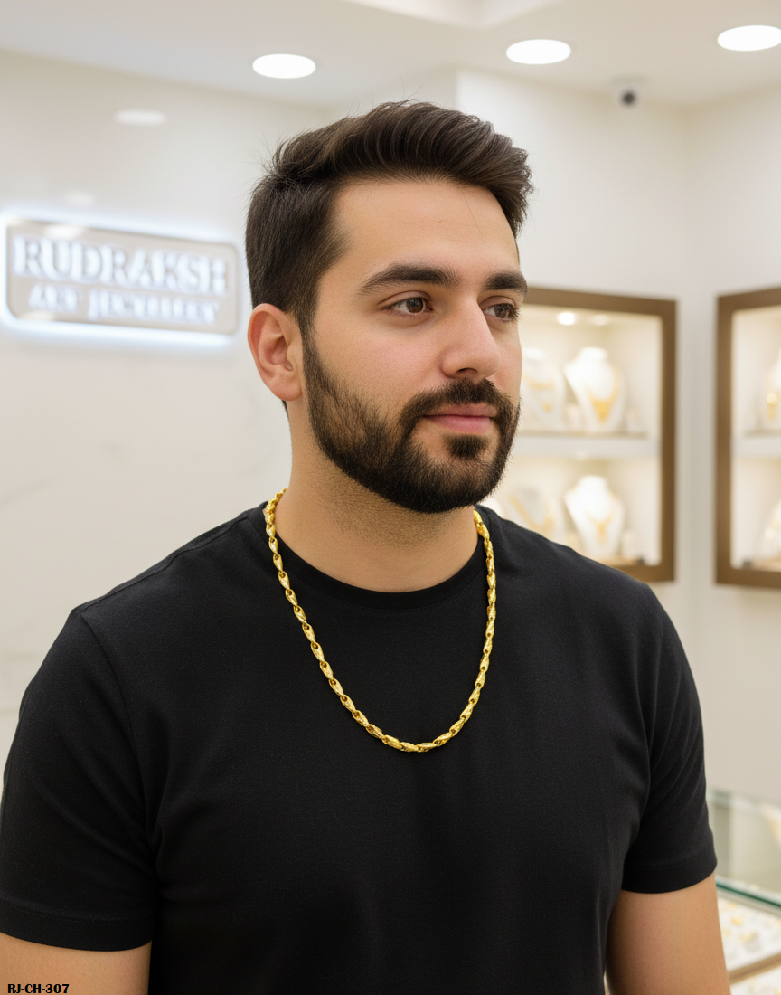Imperial Glow Hollow Design Gold Plated Chain For Men's-CH-307