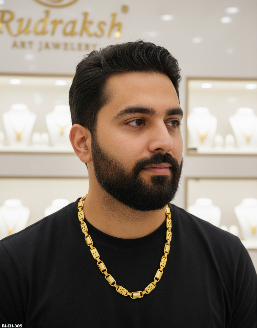 Rajwadi Indo Bridge Design Gold Plated Chain For Men's-CH-308