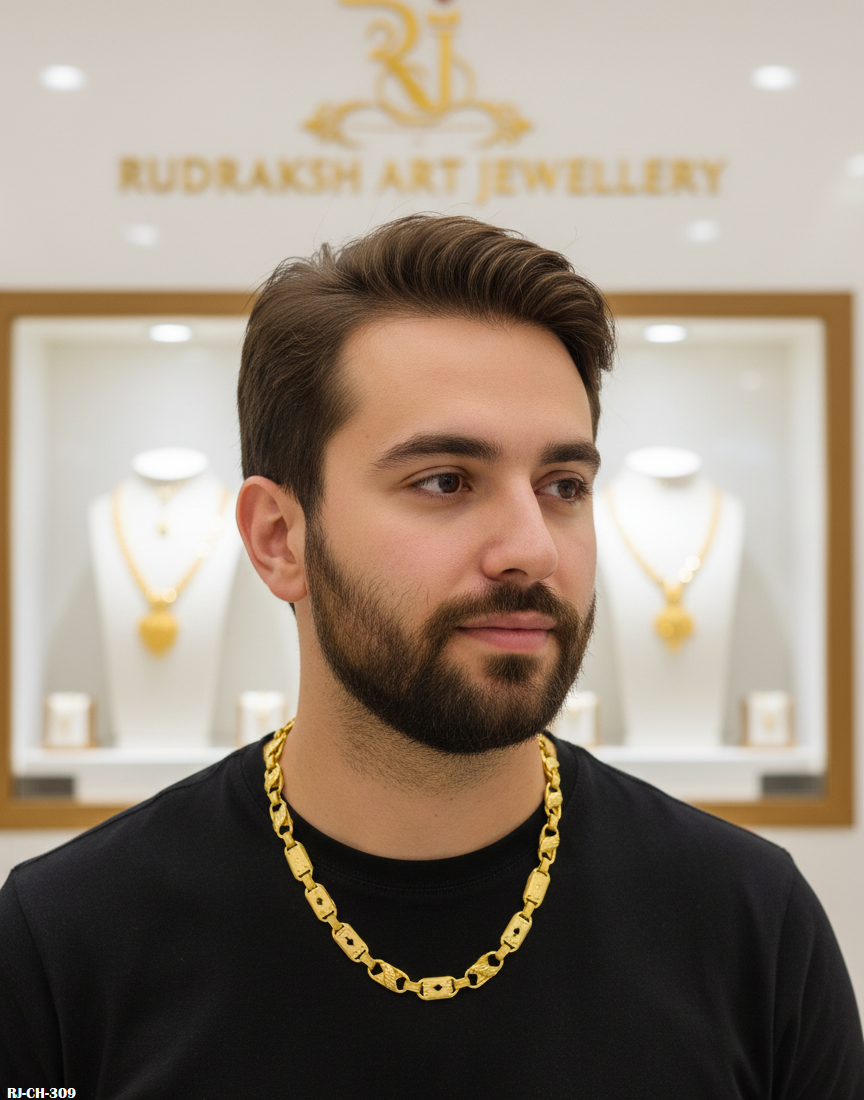 Majestic Indo Koyli Dual Leaf Design Gold Plated Chain For Men's-CH-309