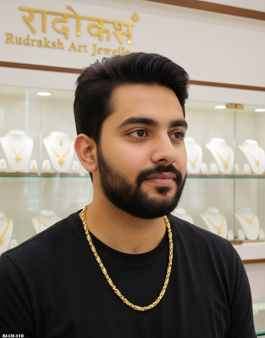 Royal look Attractive Hollow Design Gold Plated Chain For Men's-CH-310