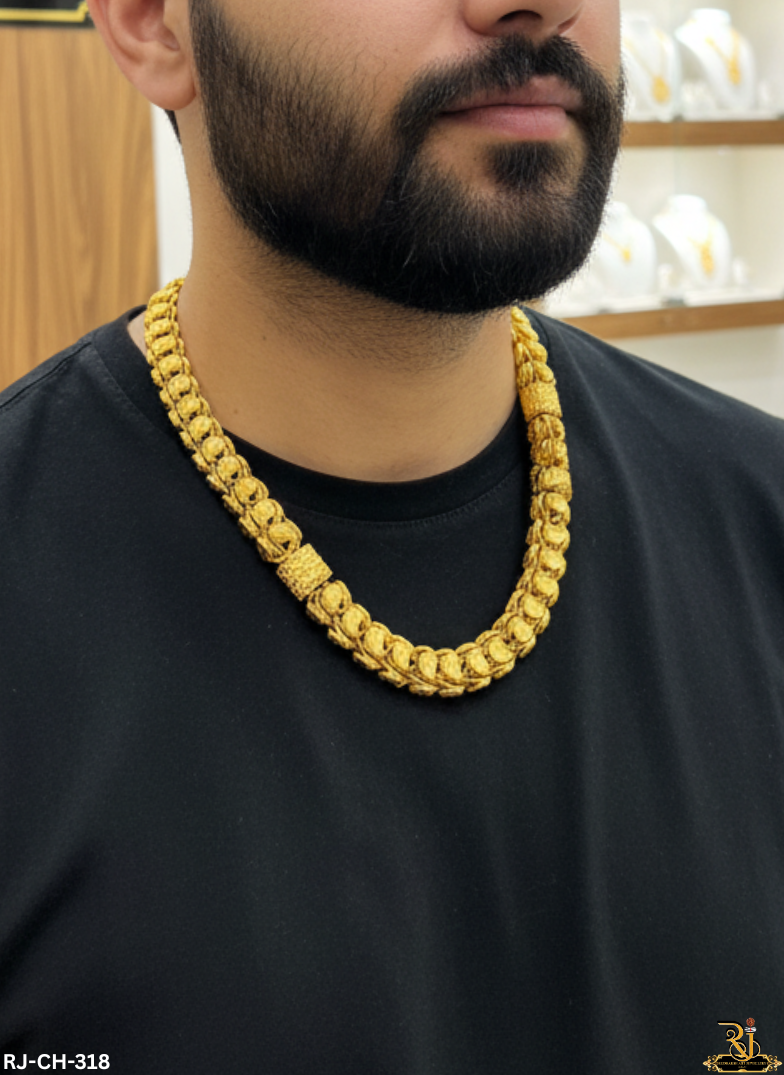 Traditional Flower DesignWork Gold Plated Chain For Men's-CH-318