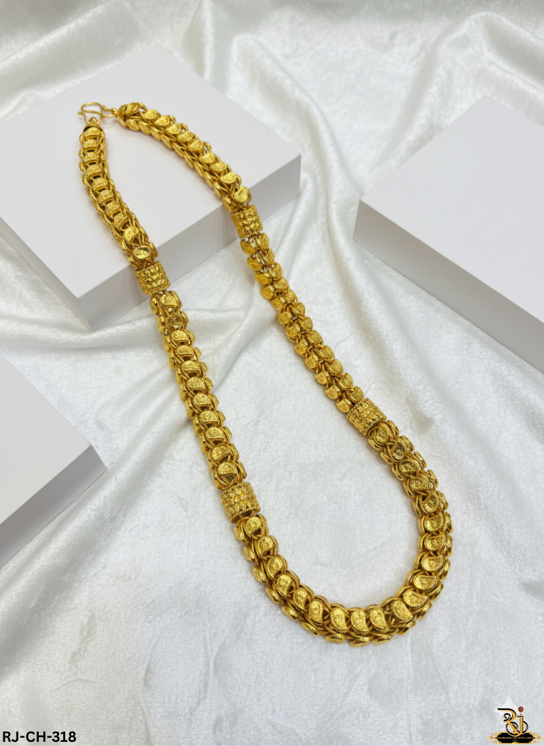 Traditional Flower DesignWork Gold Plated Chain For Men's-CH-318