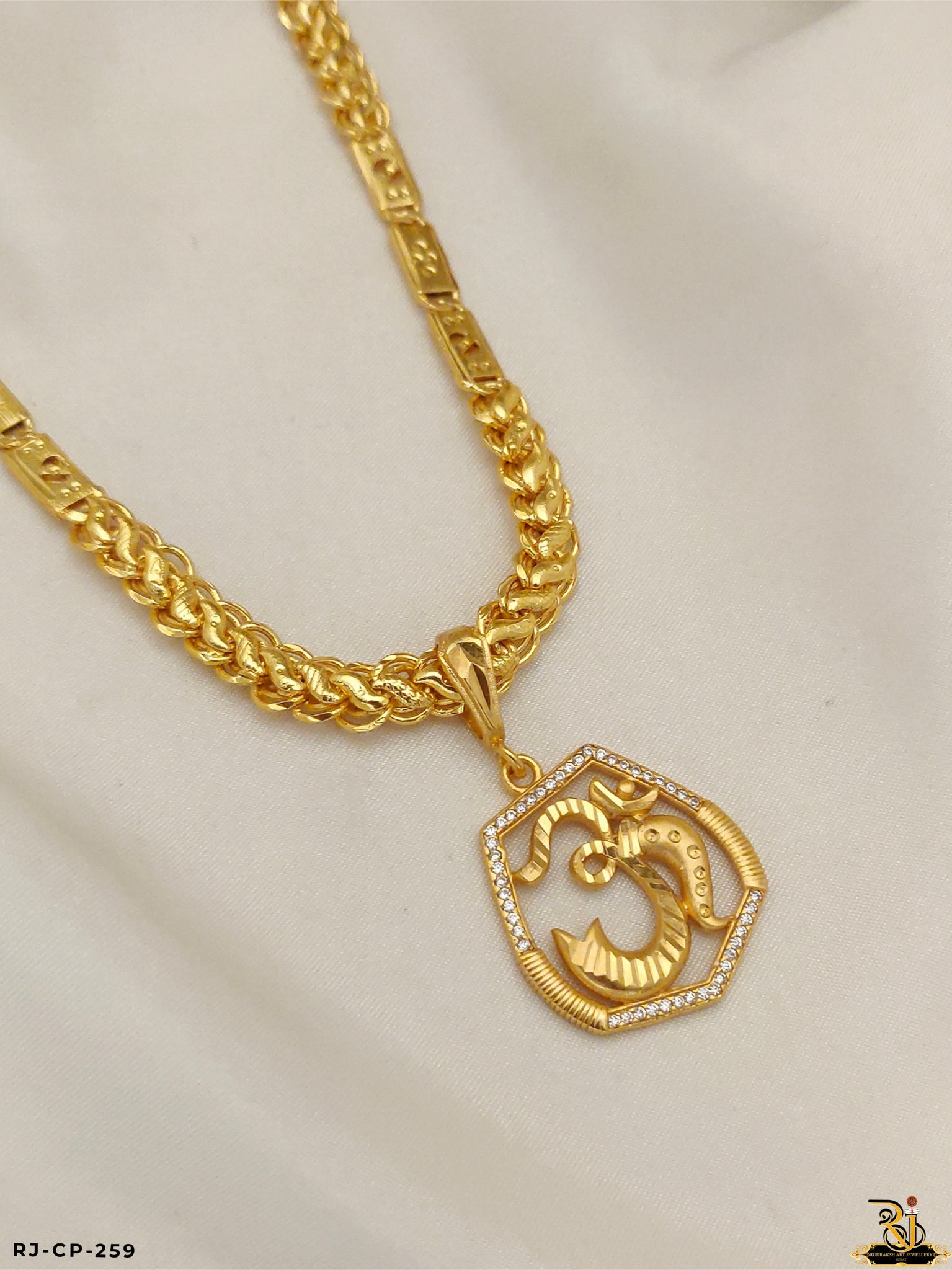 Religious Diamond Om Pendant with Koyli Chain for Men's-CP-259