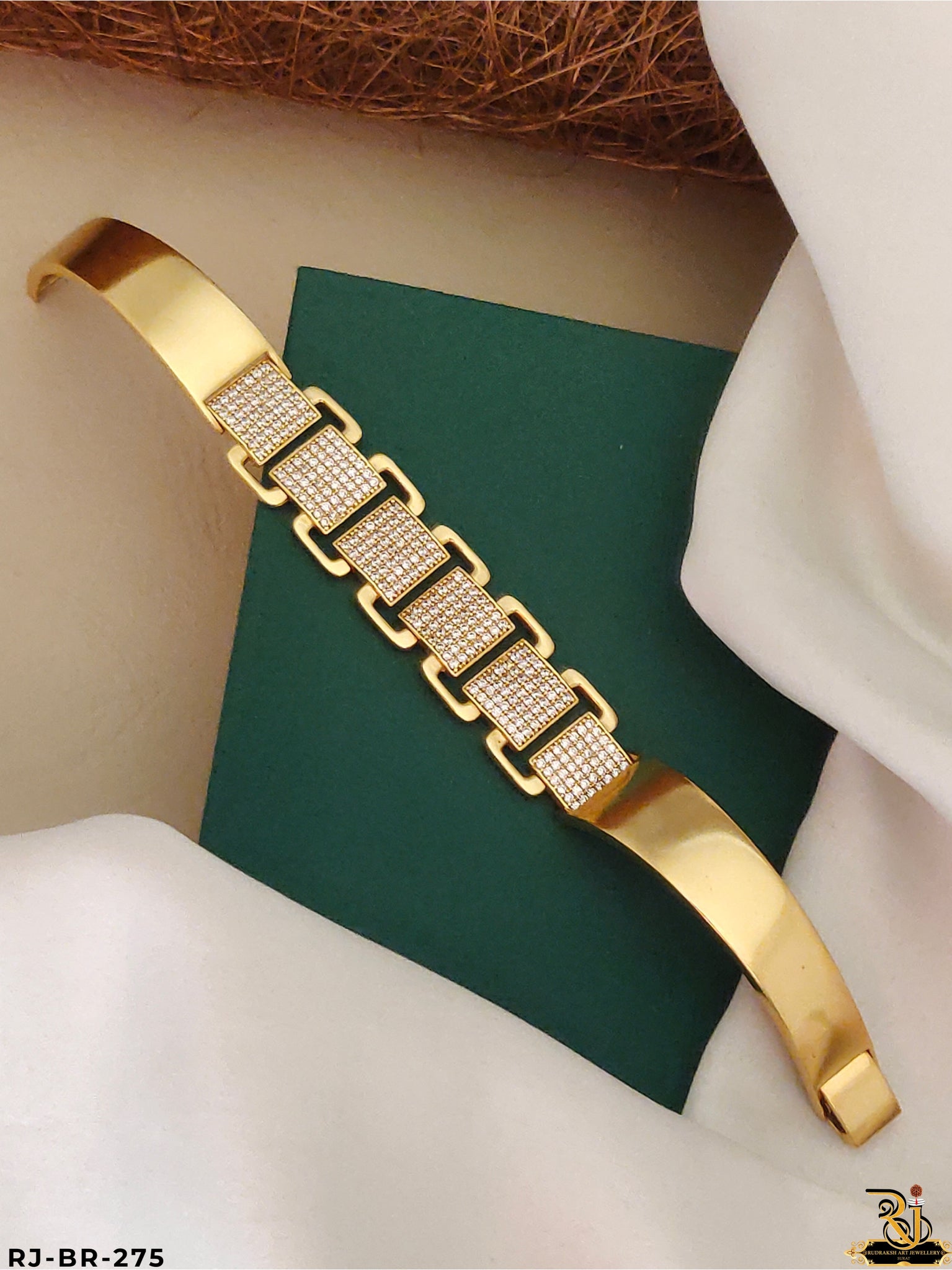 Trend Setter Diamond Design Gold Plated Bracelet For Men's-BR-275