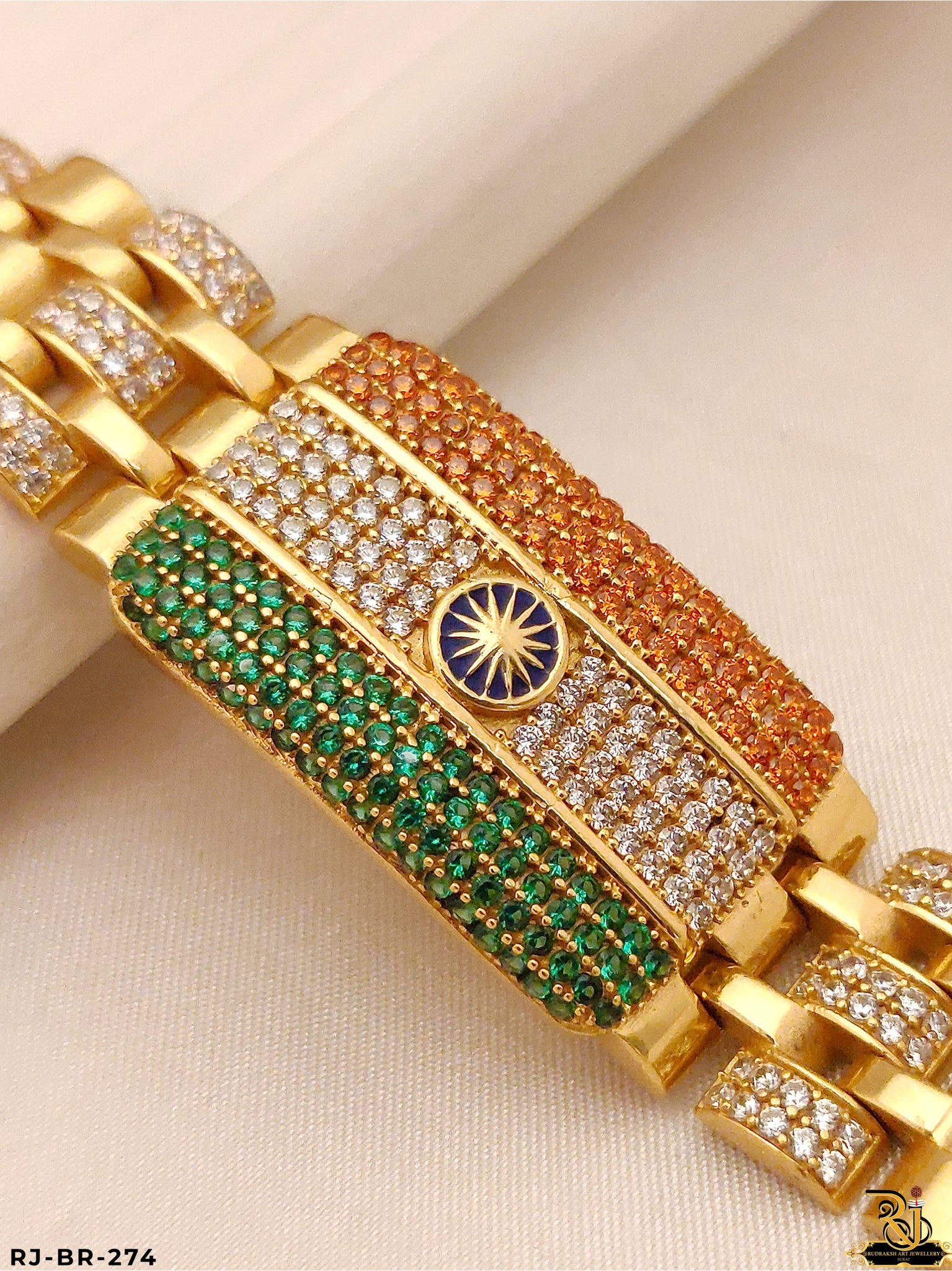 Luxurious Tiranga Design Diamond Bracelet For Men's-BR-273