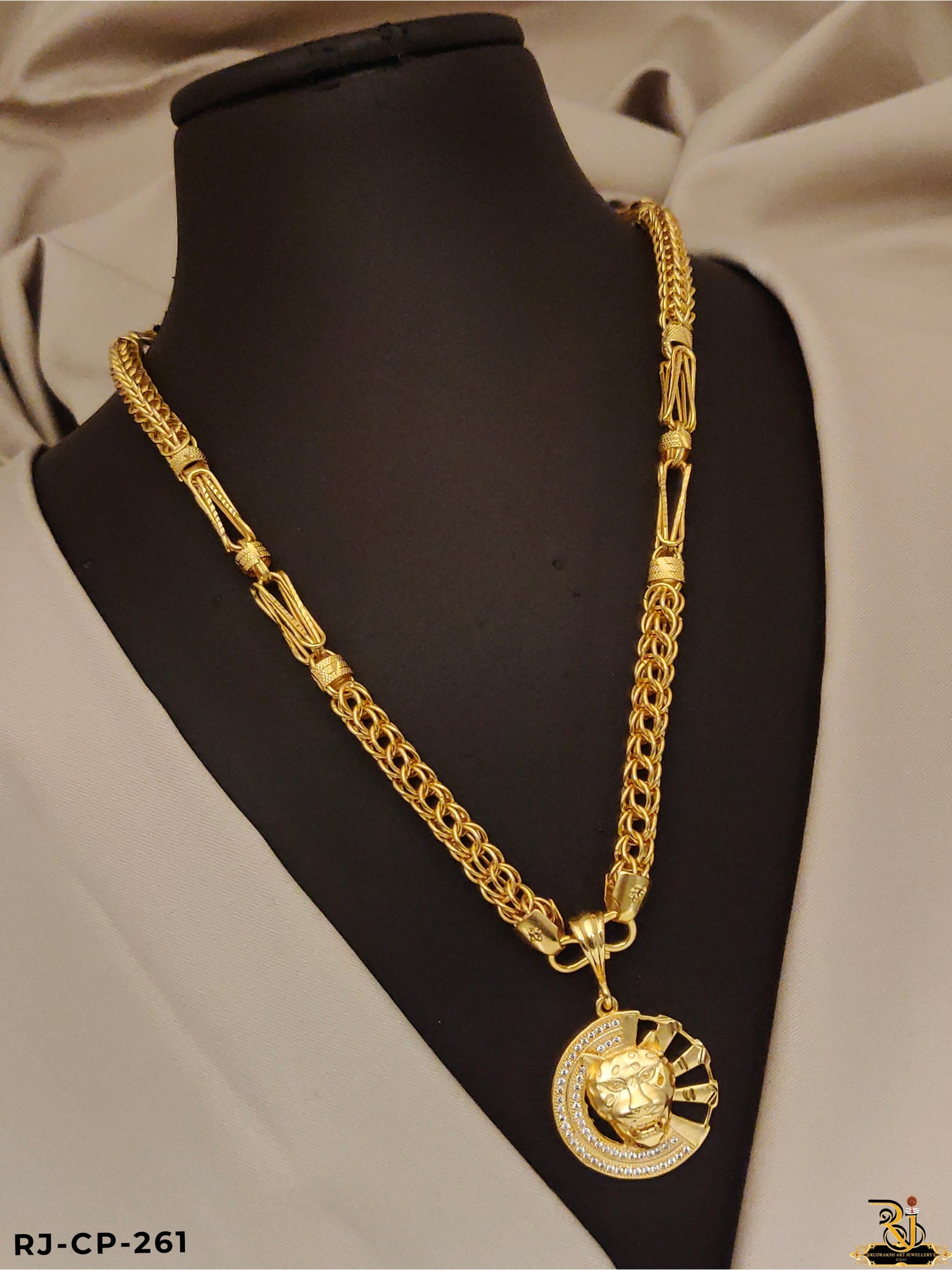 Roaring Tiger Face Pendant With Kadi Chain for men's-CP-261