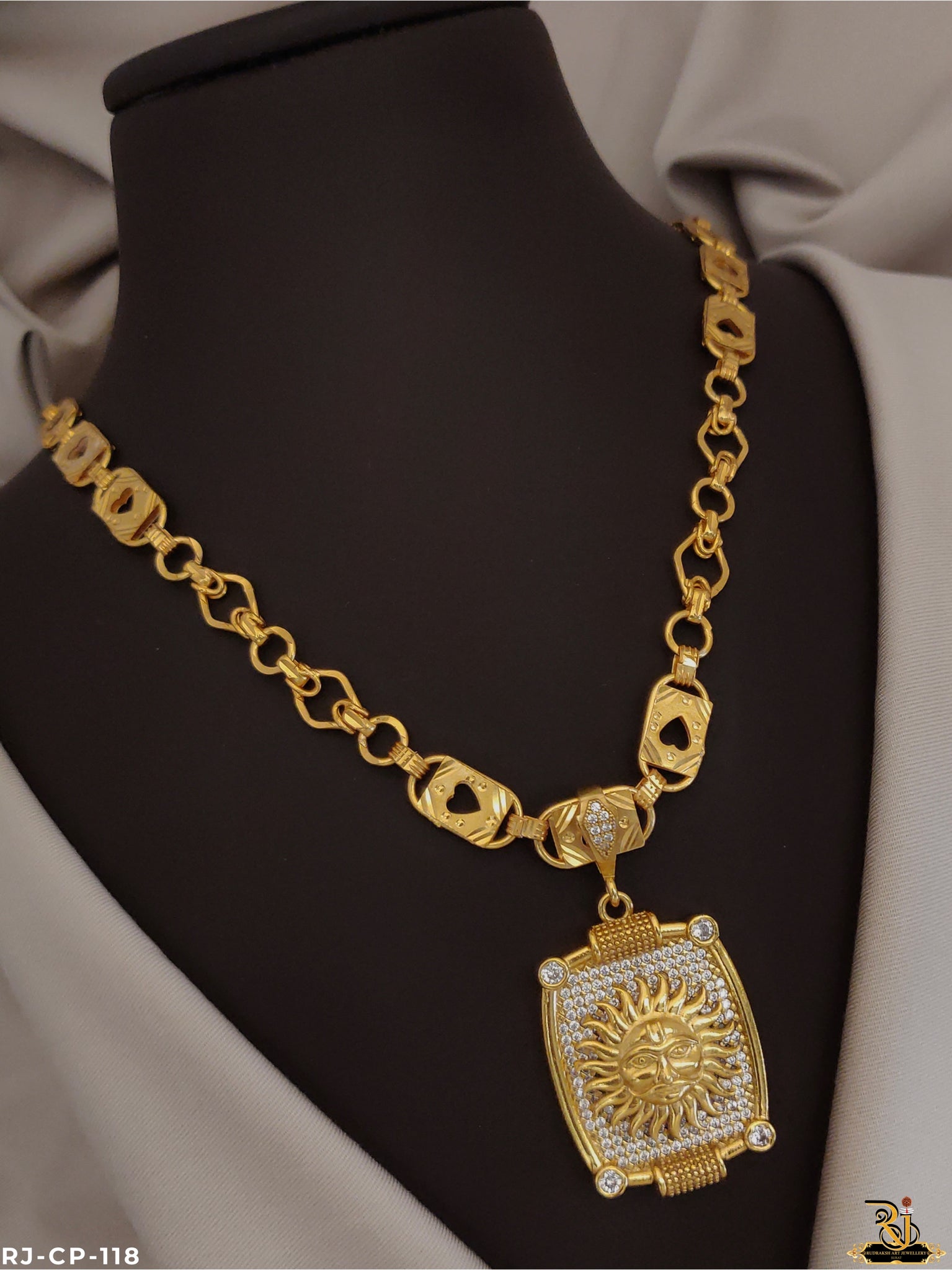 Sun Design Gold Pleted Pendant with Pan Design Chain CP-118