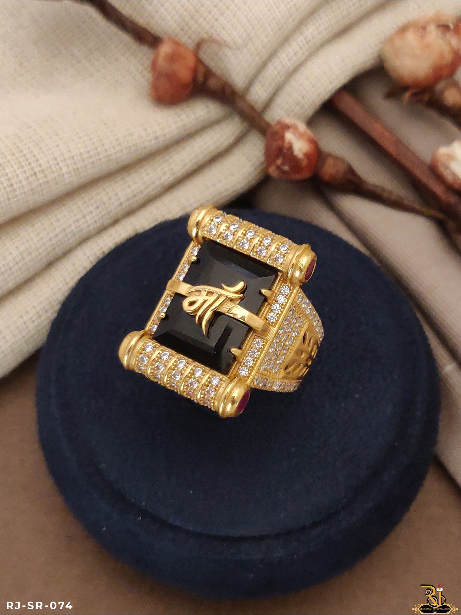 Maa Logo Damaru Design Gold Pleted Men’s Fashion Ring SR-074