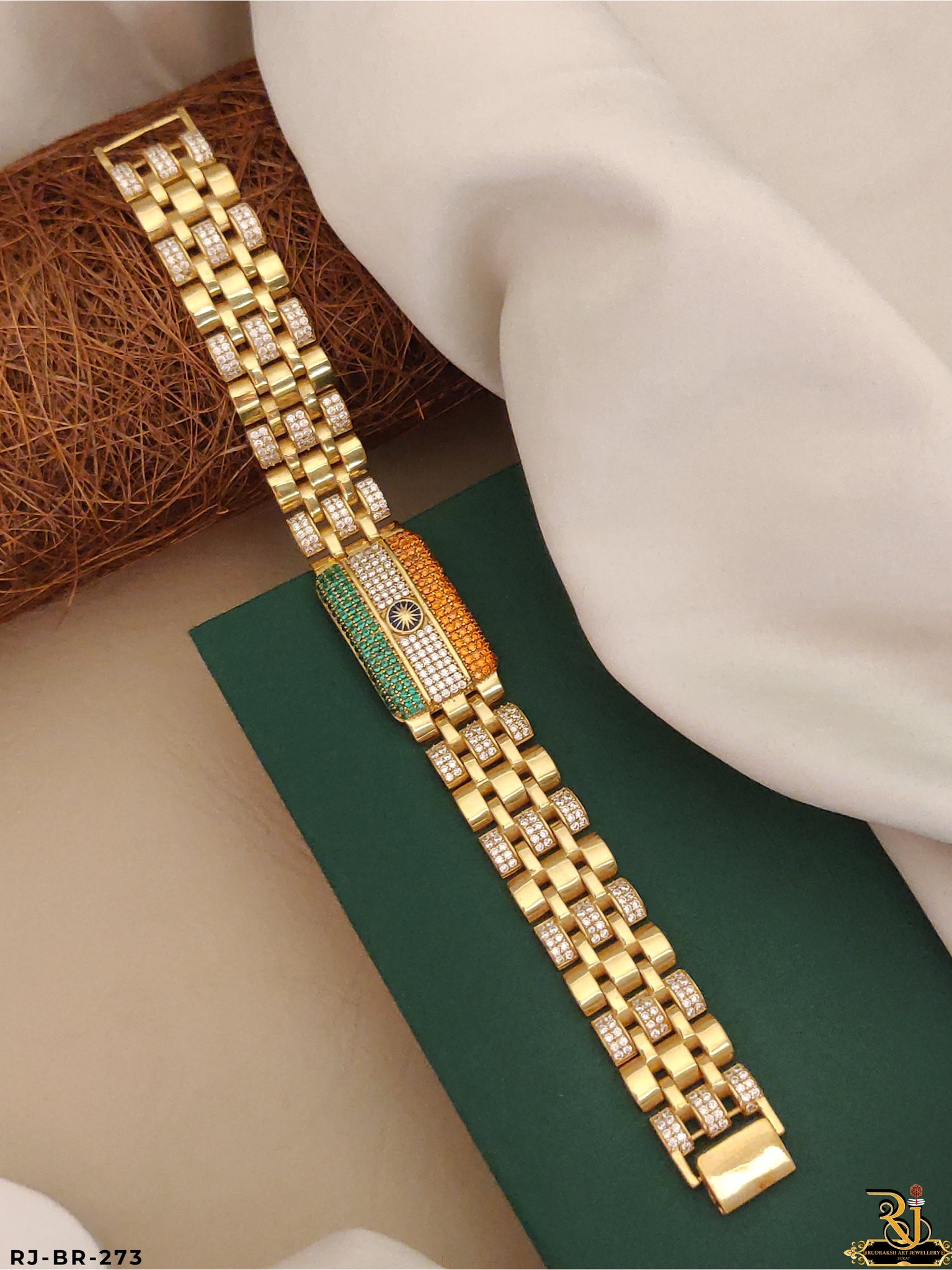 Luxurious Tiranga Design Diamond Bracelet For Men's-BR-273