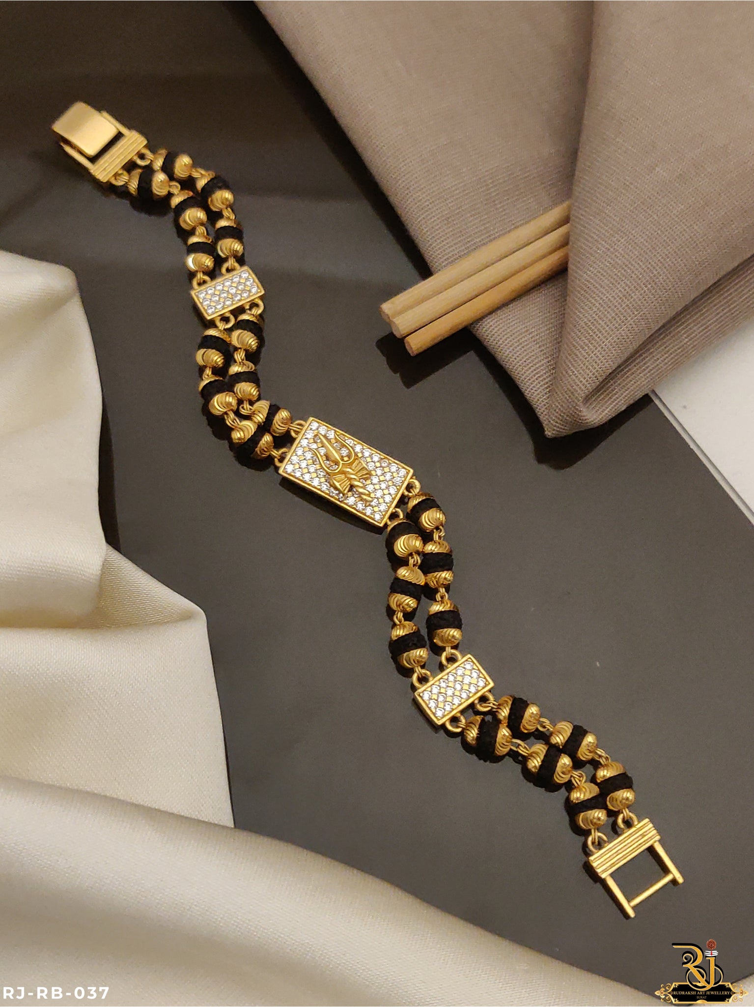 Superior Trishul Design Gold Pleted Men’s Fashion Bracelet RB-037