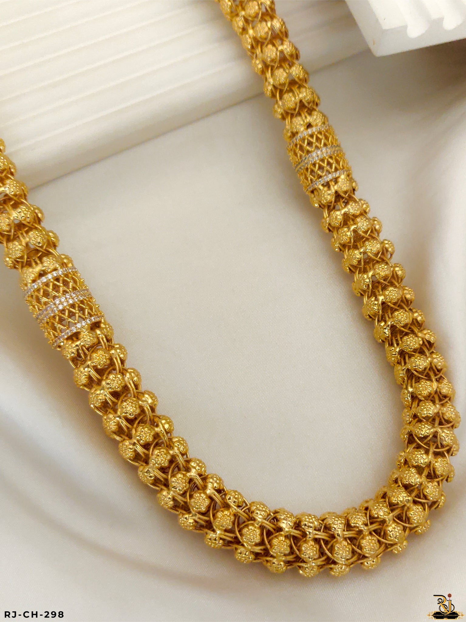 Big Size Flower Design Diamond Gold Plated Chain For Men's-CH-298