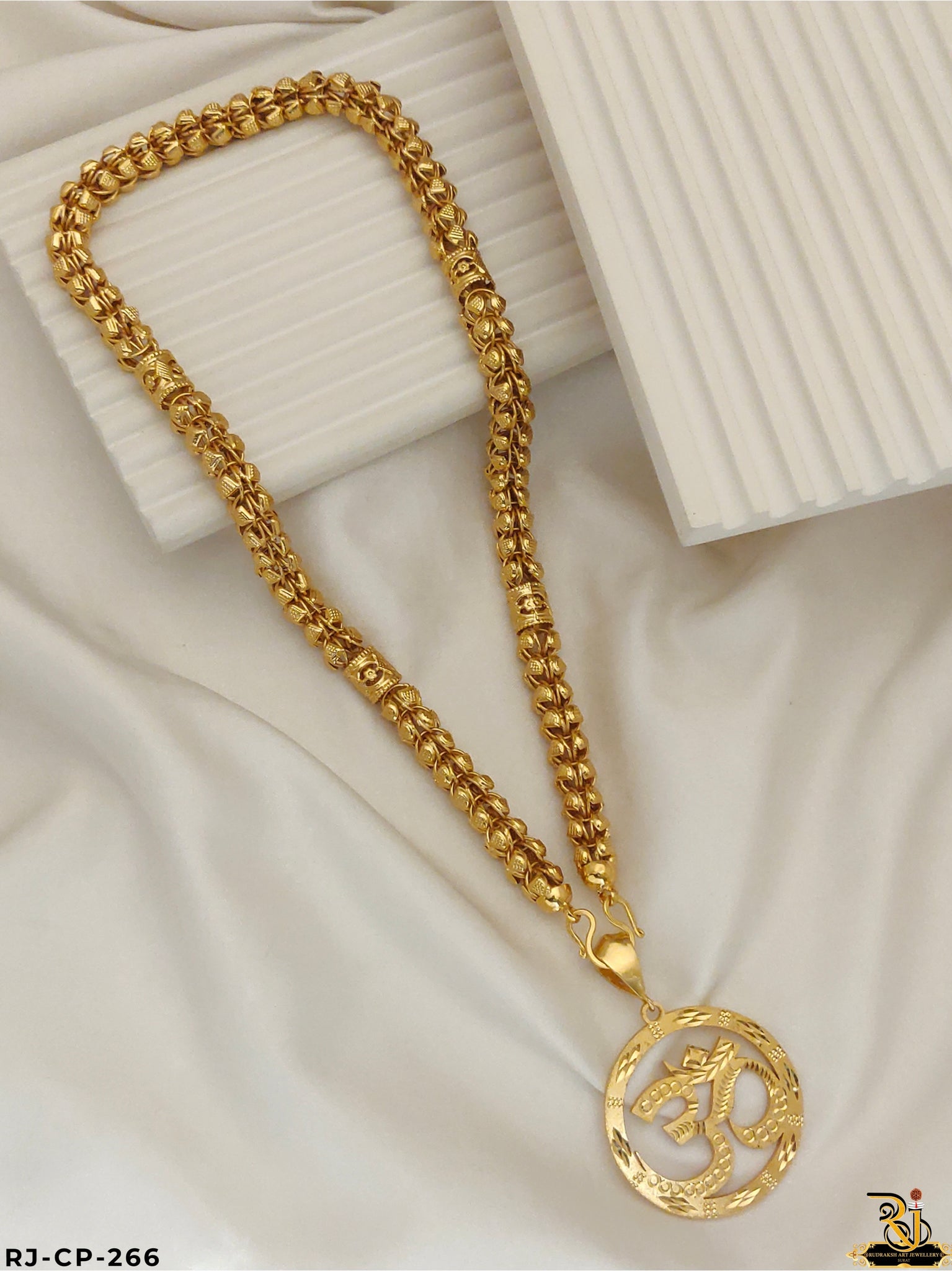 Micro Gold Plated Om Pendant with Rajwadi Big chain for men's-CP-266