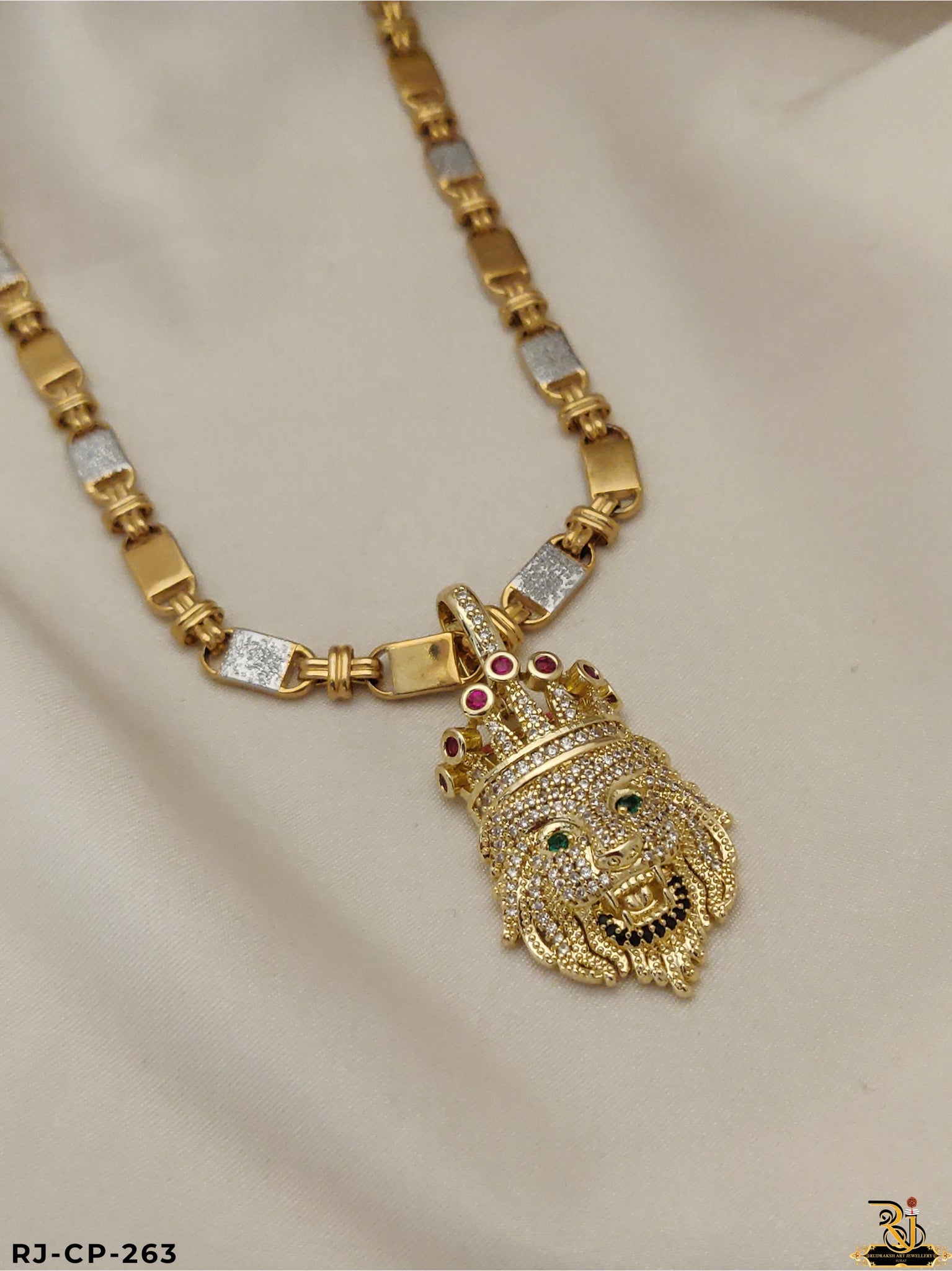 Grind & Shine Lion King Face pendant with dual tone chain for men's-CP-263