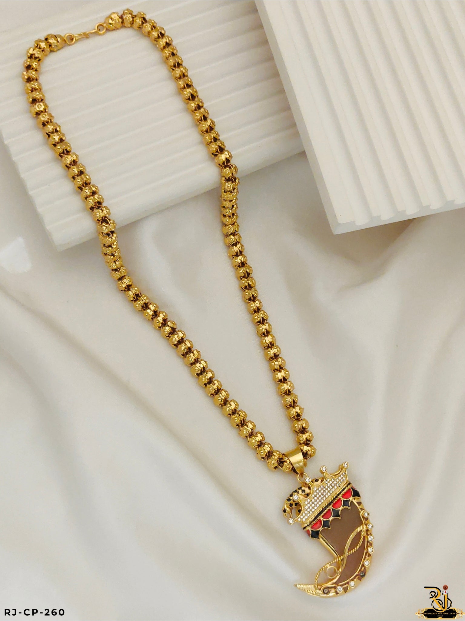 Rajwadi diamond jaguar pendant with flower design chain for men's-CP-260
