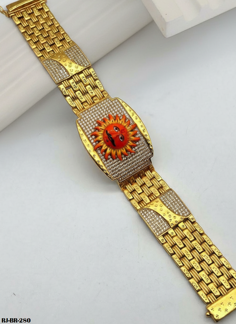 Luxurious Diamond Sunface logo Bracelet For Men's-BR-280