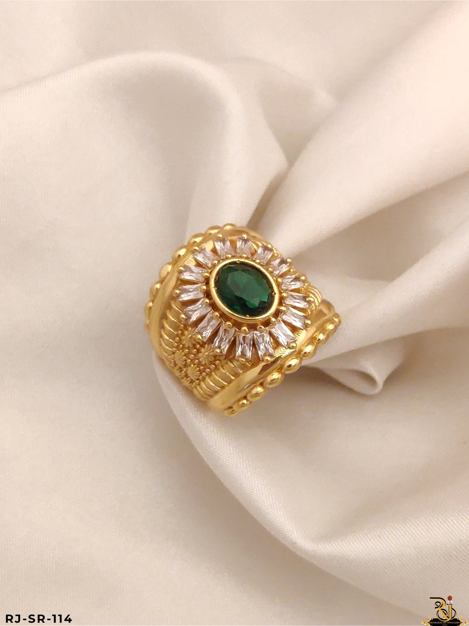 Rajwadi Green Stone Luxurious Stone Ring For Men's-SR-114