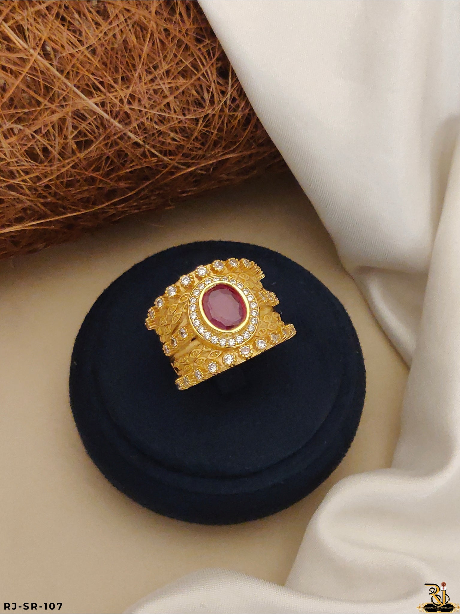 The Alpha Masculine Red Stone Gold Plated Ring for men's-SR-107