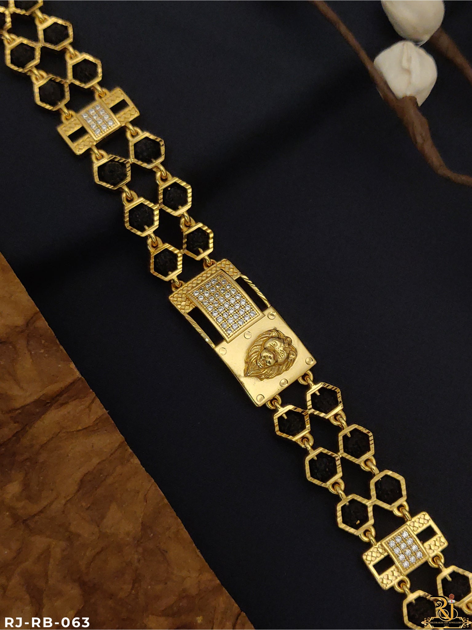 2 Line Gold Pleted Lion Design Men’s Fashion Bracelet RB-063