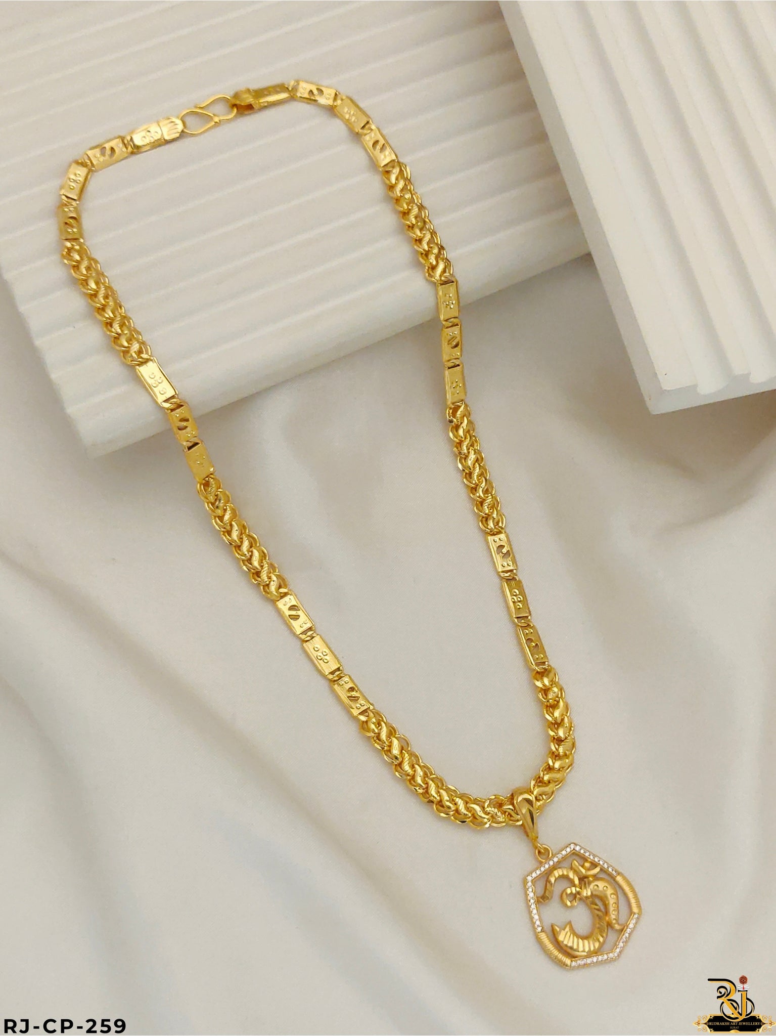 Religious Diamond Om Pendant with Koyli Chain for Men's-CP-259