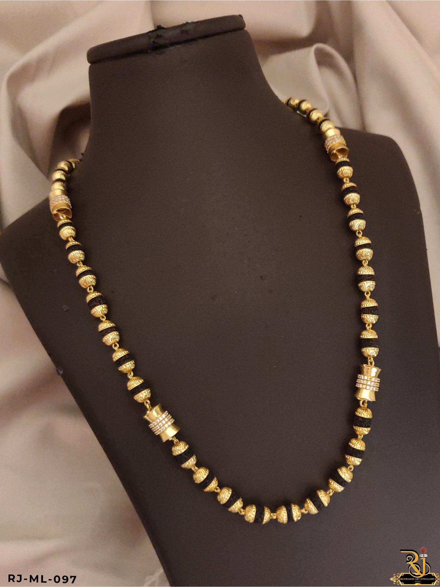 Spiritual Divya 1 Gm Micro Gold Diamond Design PanchMukhi Rudraksh Mala For Men's-ML-097