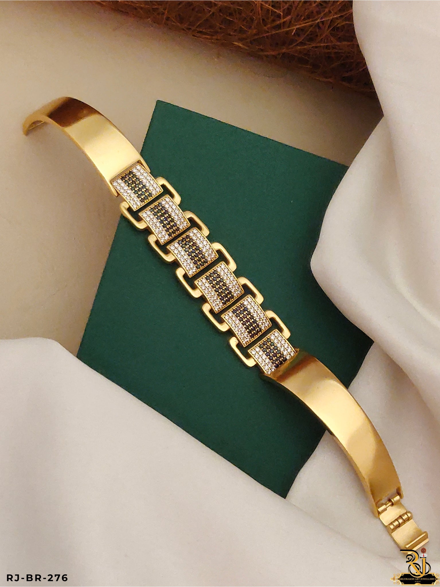 Luxe Radiance Black Diamond Design Gold Plated Bracelet For Men's-BR-276