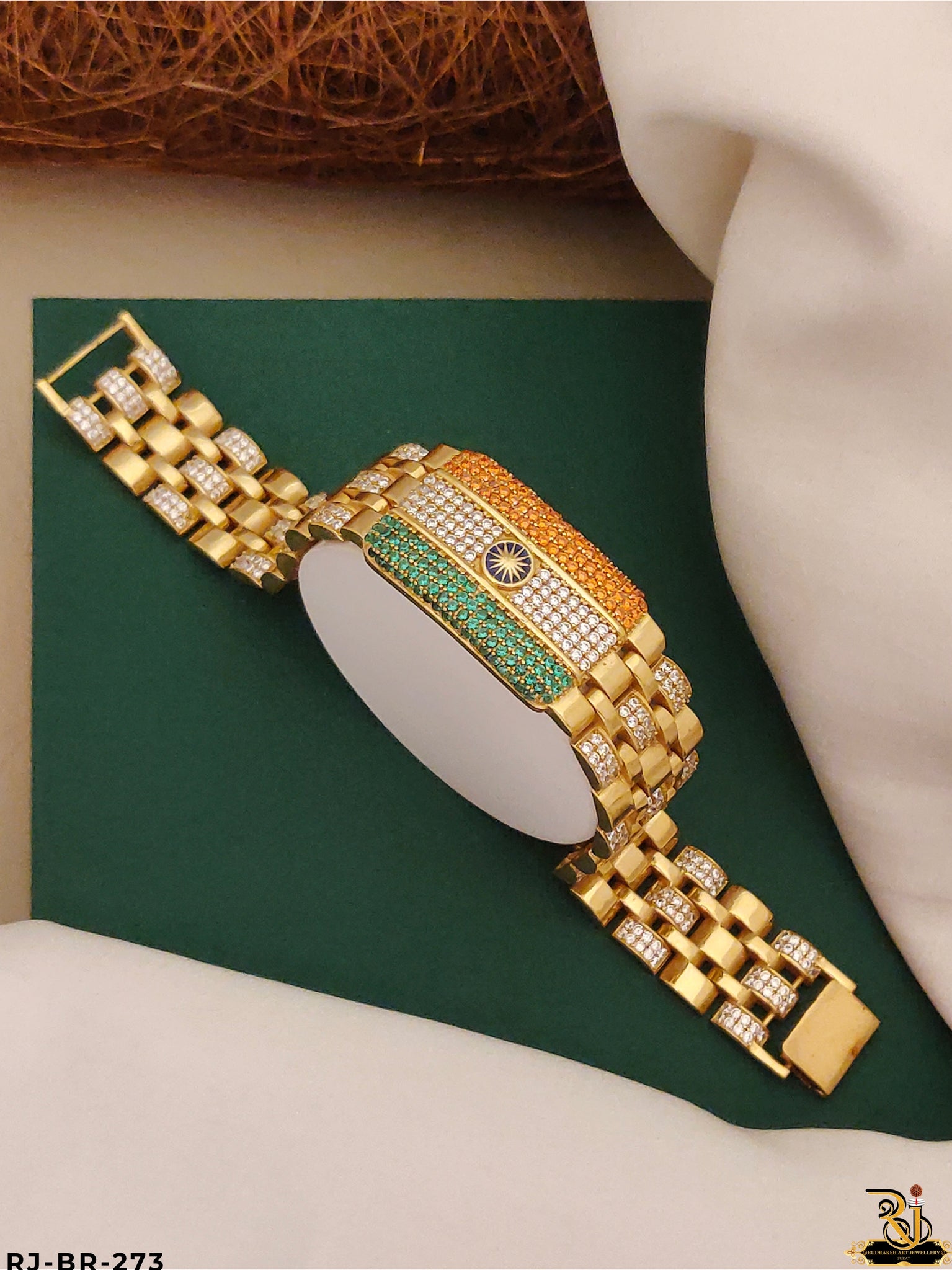 Luxurious Tiranga Design Diamond Bracelet For Men's-BR-273