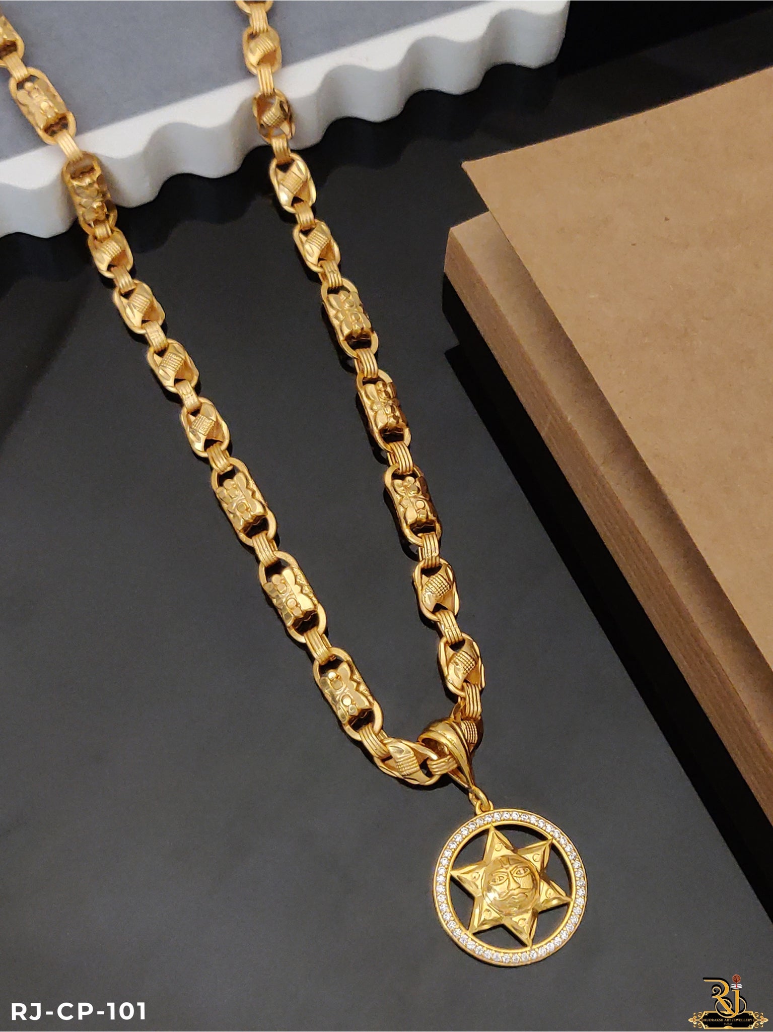 Exclusive Gold Finish Men’s Fashion Chain With Sun Pendant CP-101