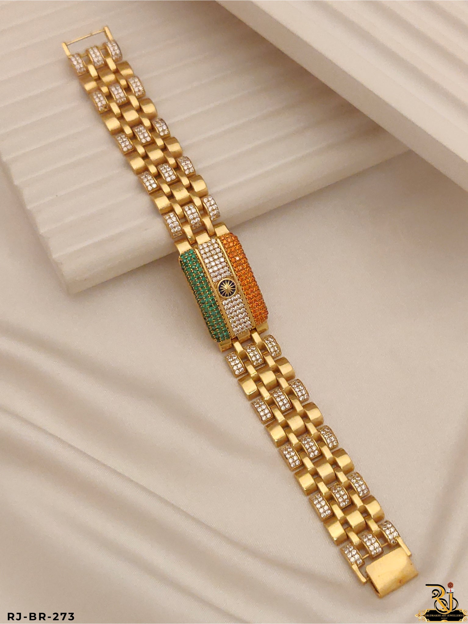 Luxurious Tiranga Design Diamond Bracelet For Men's-BR-273