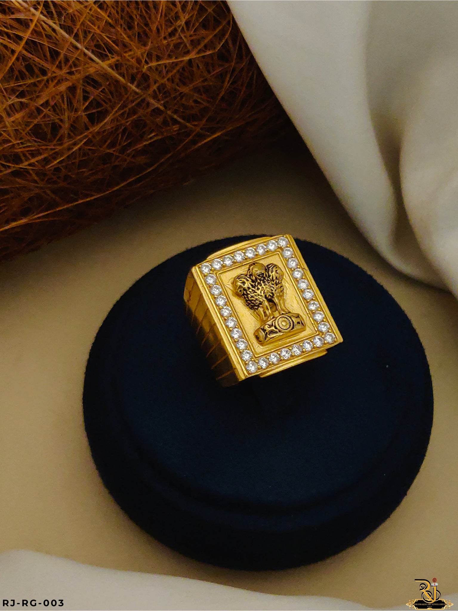 Exclusive Ashok Stambh Logo Design with Diamond Ring for Men RG-003