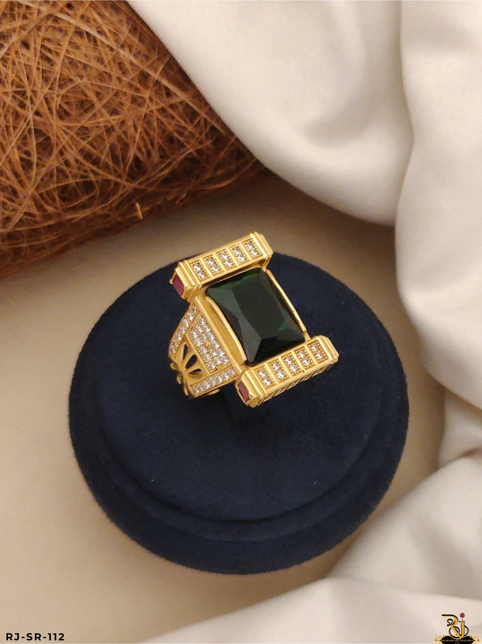 Mesmerizing Diamond Green stone ring For Men's-SR-112