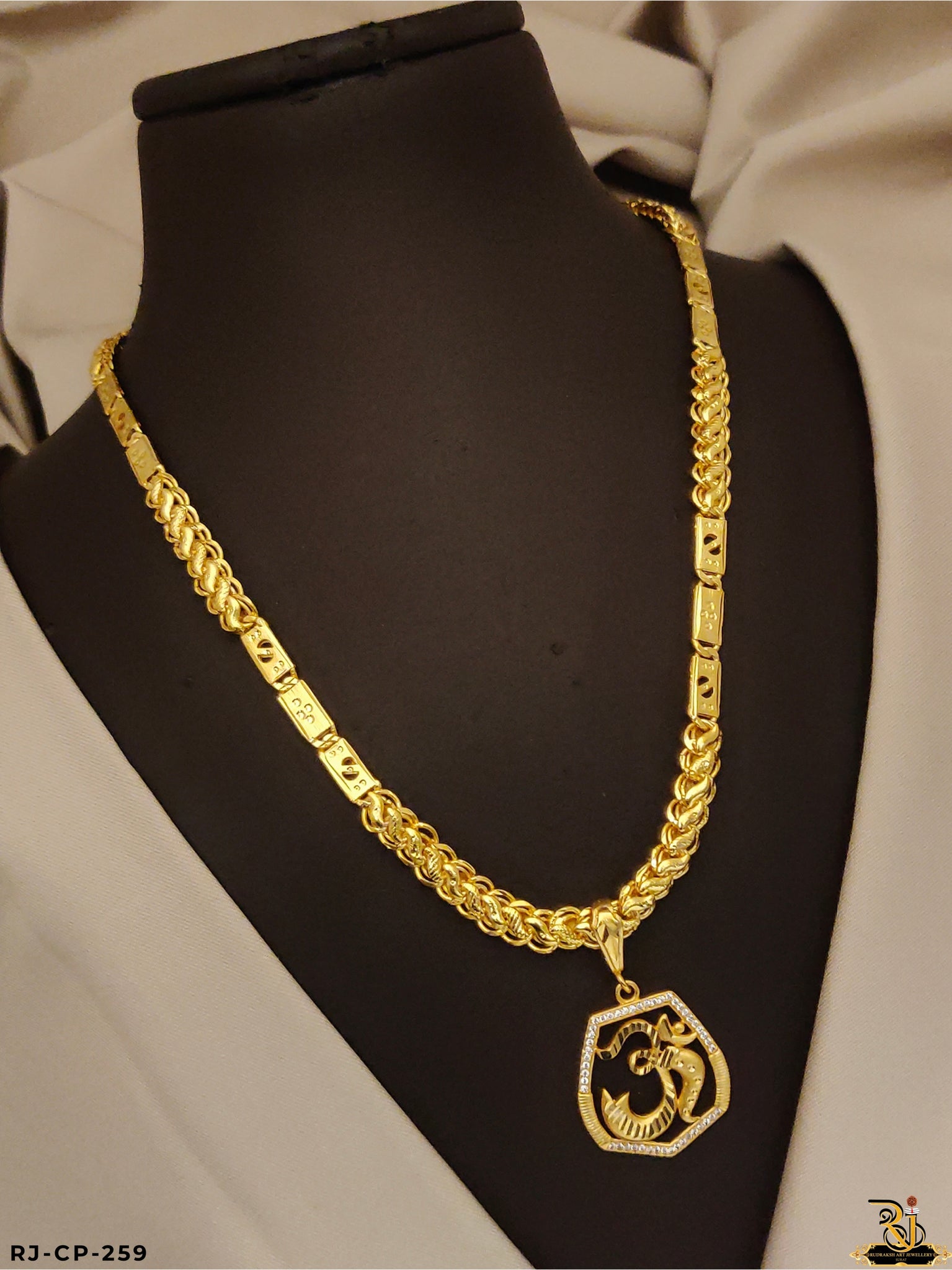 Religious Diamond Om Pendant with Koyli Chain for Men's-CP-259