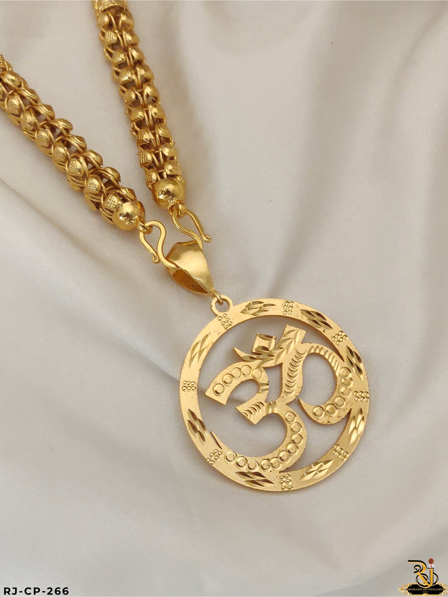 Micro Gold Plated Om Pendant with Rajwadi Big chain for men's-CP-266
