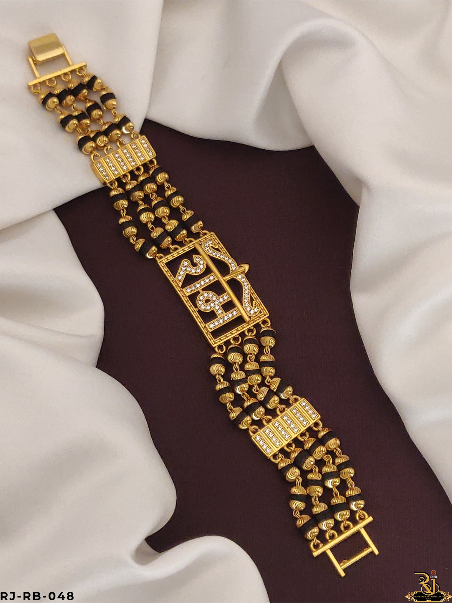 Exclusive Ram Latter 4 Line Men’s Fashion Gold Pleted Rudraksh Bracelet RJ-RB-048