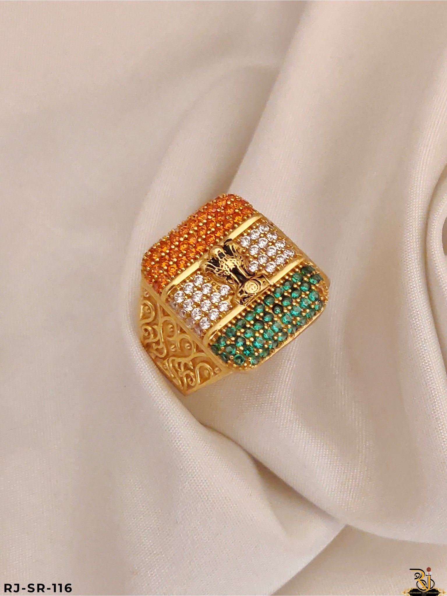 Rajwadi Ashok Stambh with Tiranga Design Stone Ring For Men's-SR-116